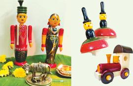 Family doll sets, spinning tops and ethnic decor 